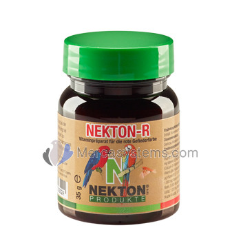 Nekton R 35gr, (pigmento cantaxantina enriquecido con vitaminas, minerales y oligoelementos). Para pájaros de plumaje rojo