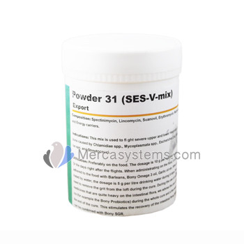 Productos para palomas: Powder 31 (SES-V Mix) 100 gr, (tratamiento combinado, para casos graves de infecciones respiratorias e intestinales)